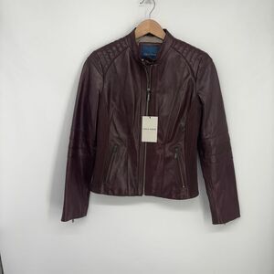 Cole Haan Leather Jacket in Burgundy